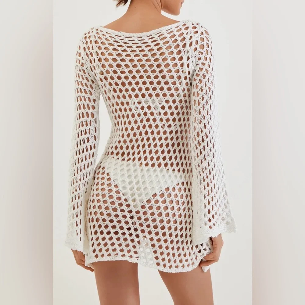 ViX Paula Hermanny Size Small Belle Crochet Knit Long Sleeve Cover-Up Women Swim - Picture 2 of 16